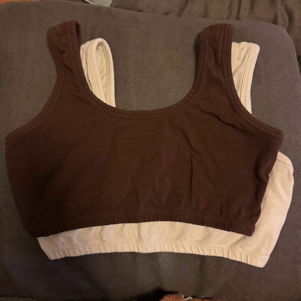 ARQ Brown & Cream Full Coverage Bra Lot Set of 2 Organic Cotton Sports Natural